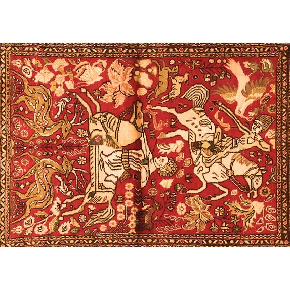 Ahgly Company Indoor Rectangle Animal Orange Traditional Area Rugs, 6' x 9'