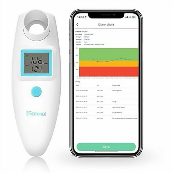 B-Arm Sonmol Digital Peak Flow Meter with Bluetooth for Lung Health Monitoring | Pulmonary Function Test Machine with PEF and FEV1 | Improve Lung Care And Respiratory Conditions With Peak Flowmeter