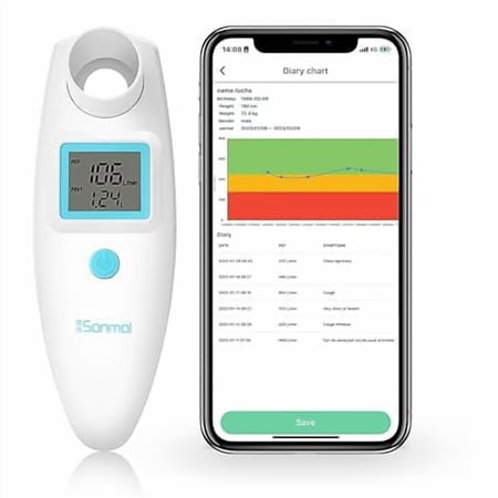 B-Arm Sonmol Digital Peak Flow Meter with Bluetooth for Lung Health Monitoring | Pulmonary Function Test Machine with PEF and FEV1 | Improve Lung Care And Respiratory Conditions With Peak Flowmeter