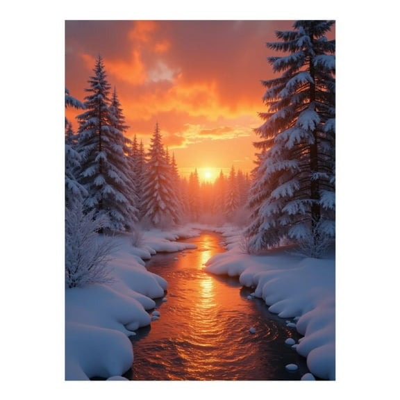 Diamond Art Kit for Adults, Winter Sunset Over Snowy River Diamond Painting for Adults Beginners, 5D DIY Diamond Art Painting Kits, Colorful Diamond Painting Craft for Home Decor 12x16