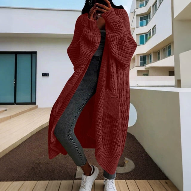 Chaquetas y abrigos casuales sin capucha de manga larga para mujer, suéter tipo cárdigan de manga larga de color liso, abrigo informal de longitud media, blusa de poliéster para mujer