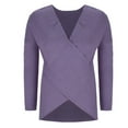 thumbnail image 5 of Women's Winter Warm Sweaters Solid Color Long Sleeved Knitted Loose V Neck Purple Fall Clothing (3XL), 5 of 8