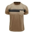 thumbnail image 4 of MIXUE Shirts For Men Summer Solid Color Striped Round Neck Short Sleeve Tops Pullover Tshirts Holiday Wear,Brown,M, 4 of 7