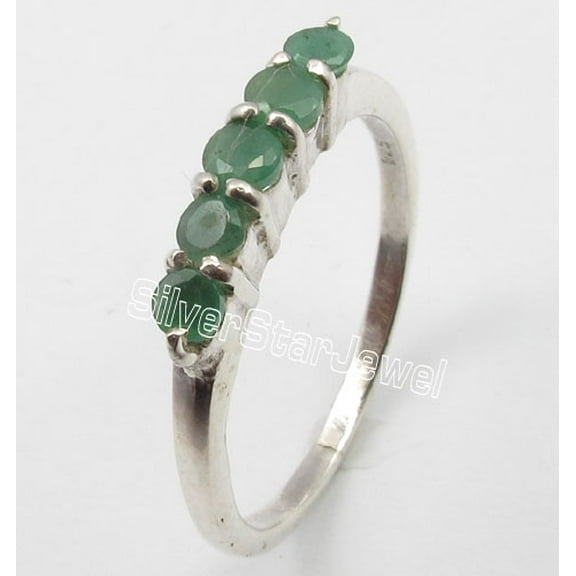 925 Solid Silver Low Price Round Emerald 5 Stone Wedding Ring Size 5