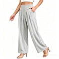 thumbnail image 2 of Cagogo Women Plus Size Wide Leg High Waisted Trousers with Pockets Solid Casual Streetwear Long Pants Summer Beach Lounge Trousers, Gray M, 2 of 5