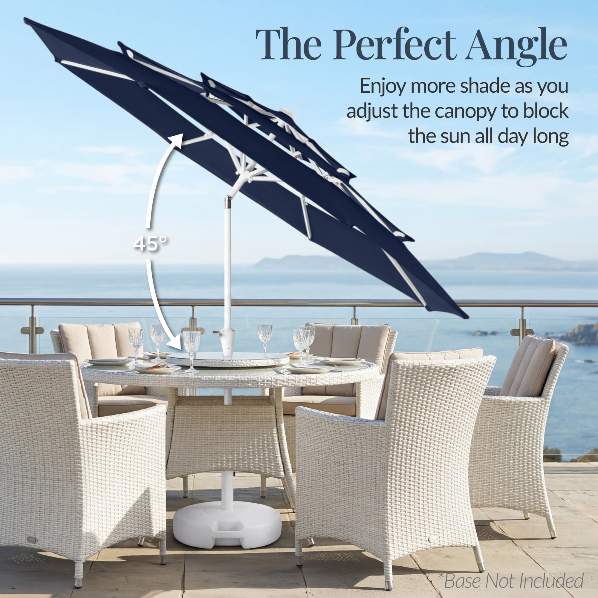 Best Choice Products 10ft 3-Tier Patio Umbrella White Pole, Outdoor Market Umbrella Steel Pole - Navy