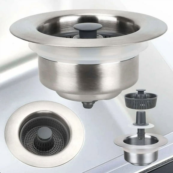 3-In-1 Sink Aid Drain Strainer Stopper Stainless Steel Kitchen Basket Filter Kit