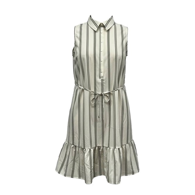 Vestido George para Mujer Corto con Olan en Ruedo, Sin Mangas, Botones en Pecho Rayas Talla M