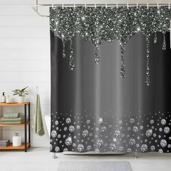Shower Curtains for Bathroom, Black Grey Waterproof Fabric Shower Curtain, Modern Abstract Diamond Luxury Gradient Decorative Bathroom Curtain for Bathtub, 72"x84", No Hooks Included