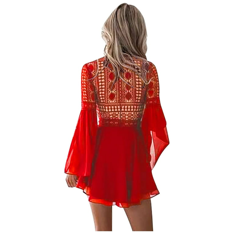 Sexy Solid Hollowed Out V Neck Long Sleeve Dresses Sexy Solid Hollowed Out V Neck Long Sleeve Dresses