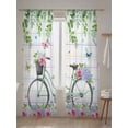 thumbnail image 5 of Sheer Curtains 108 Inches Long 2 Panels Set for Living Room, Spring Semi Sheer Curtains for Windows, Bicycles Botanical Leaves Rose Colorful Stripes Voile Window Treatments Rod Pocket Curtain, 5 of 7