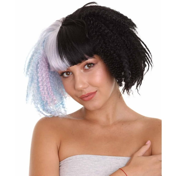 Adult Womens Crimped Ponytail Wig | Light Blue & Black Celebrity Wig | Premium Breathable Capless Cap