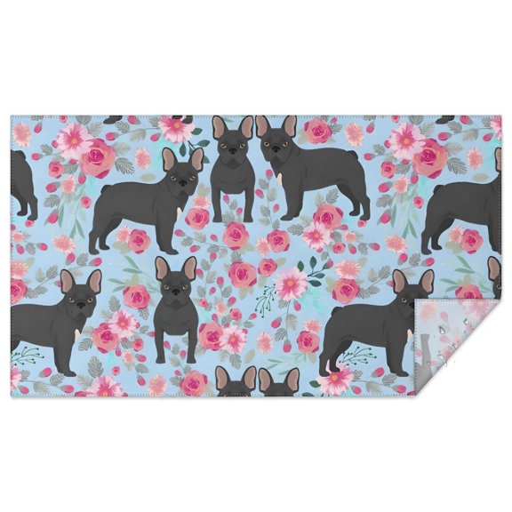 French Bulldog and Flower Rectangle Tablecloth 60"x102",Waterproof Polyester Rectangle Table Cloth, Wipeable Spillproof Polyester Tablecloth for Dining, Camping, Indoor and Outdoor