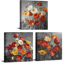 Burnt Orange Wall Decor Orange Floral Wall Art Bedroom Red and Yellow Daisy Flower Canvas Prints Painting Bathroom Kitchen Pictures Poppy Posters Modern Artwork for Living Room Decoration 12x12X3