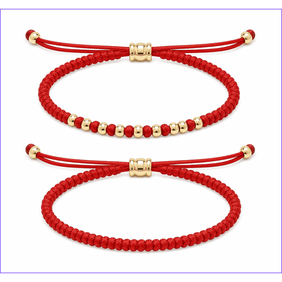 2 Pack Adjustable Braided String Bracelet Set, Handmade Vajra Knot Woven Bracelets with Smooth Metal Spacer Beads