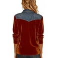 thumbnail image 4 of Camisetas de Manga Larga de Negocios Casual para las Mujeres Slim-Fitting Gold Velvet Denim Patchwork Pullover, Camisetas de Manga Larga de las Señoras para el Trabajo Diario de la Oficina, 4 of 7