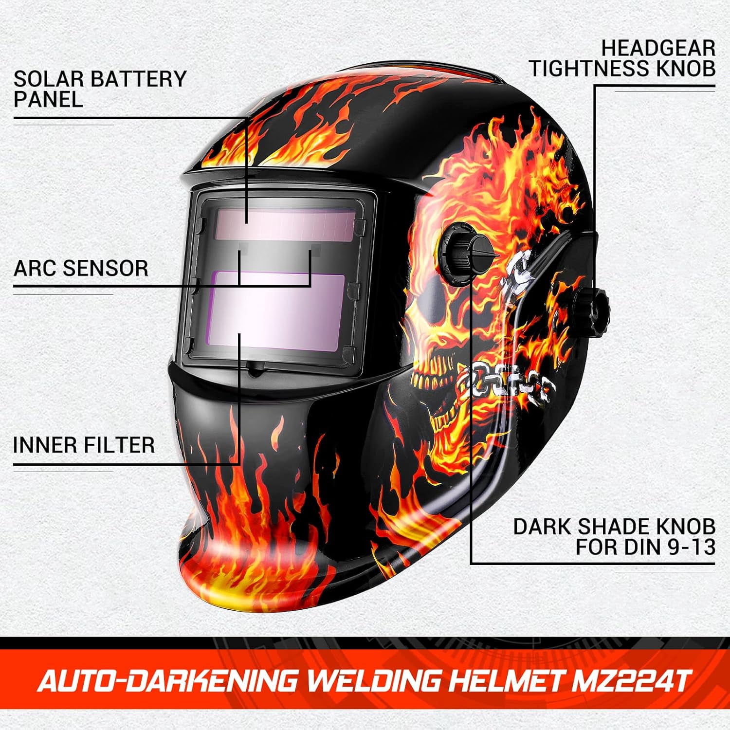 Solar-Powered Auto Darkening Welding Helmet, Adjustable Shade 4/9-13, Lightweight Design with Sensitivity & Delay Settings for MIG, TIG, Arc Welding