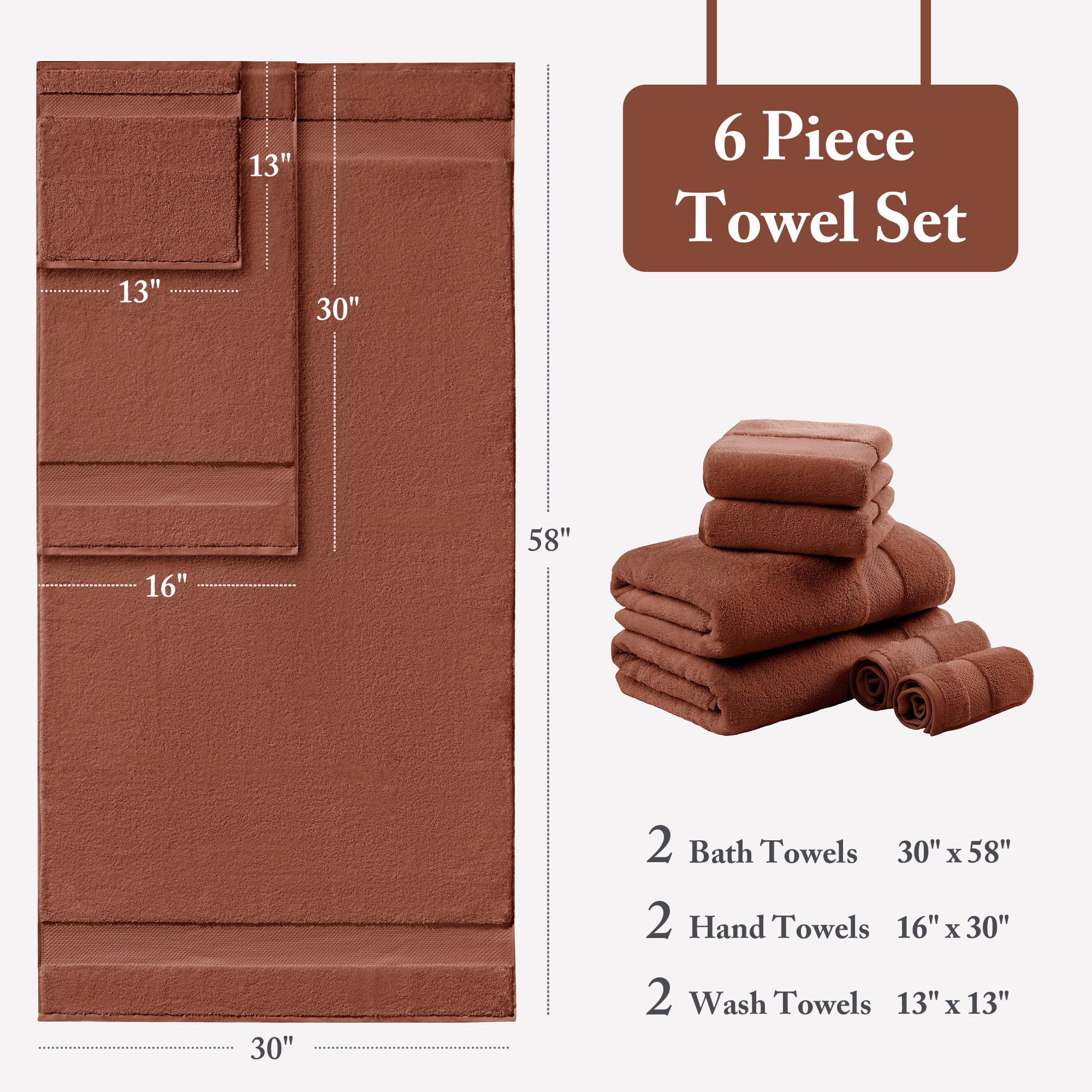 6-Piece Cotton Bath Towel Set,Terracotta