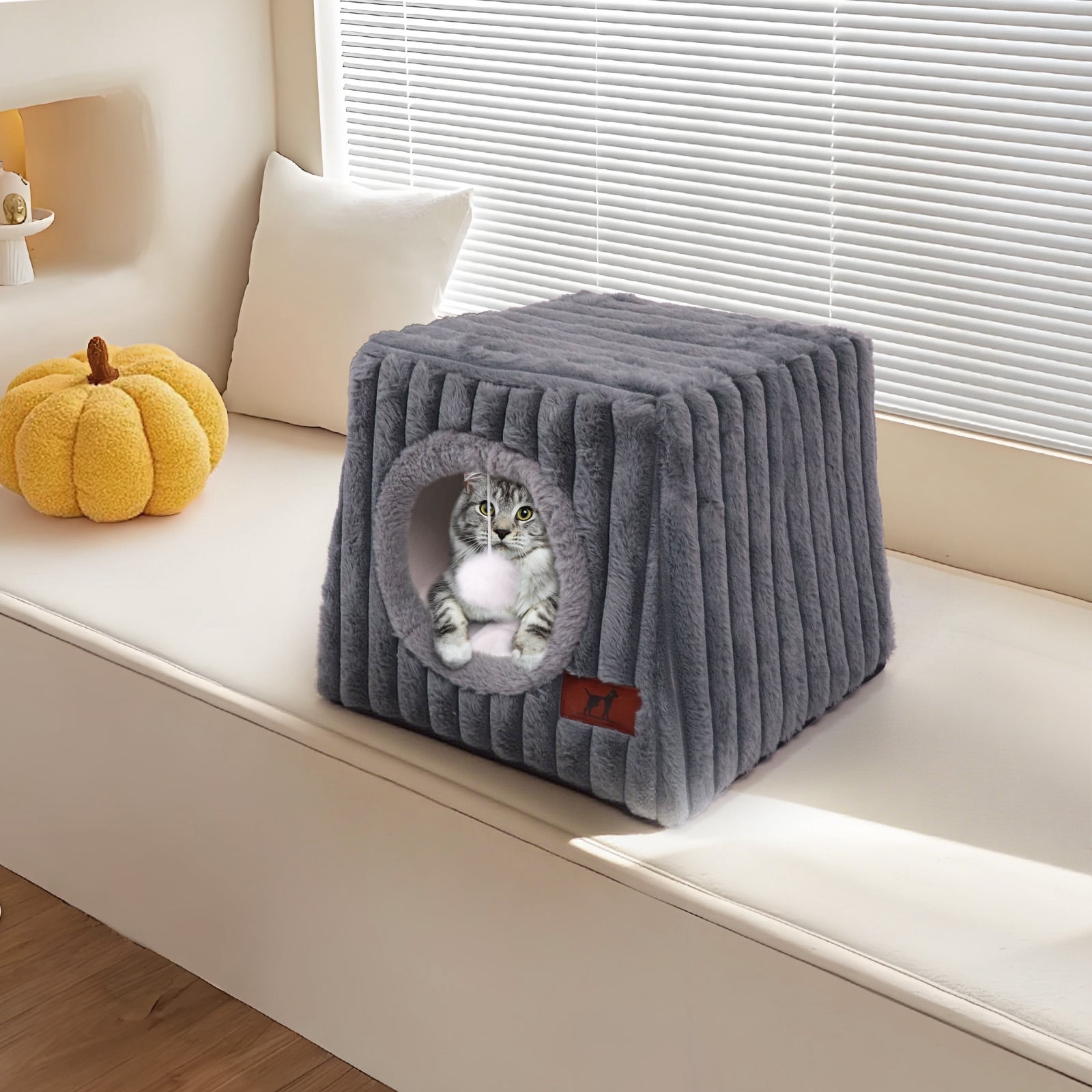 WATANIYA PET Cat Cave Bed, Covered Cozy Cat Tent, Small Pet House for Indoor Cats, Gray