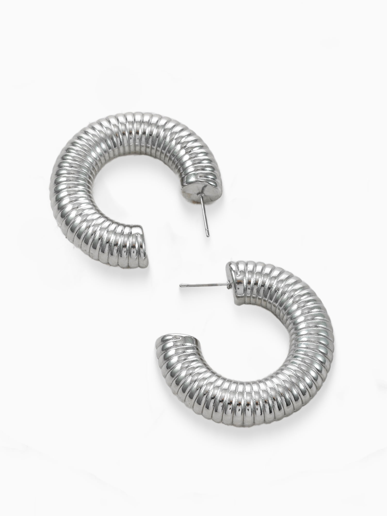 No Boundaries Silver-Tone Ribbed Hoop Earrings, 1-Pair, Women’s