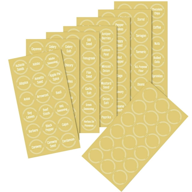 Miangastore 8 Sheets Pantry Labels Stickers Spice Name Stickers Water Resistant PP Yellow Rectangle for Kitchen Use