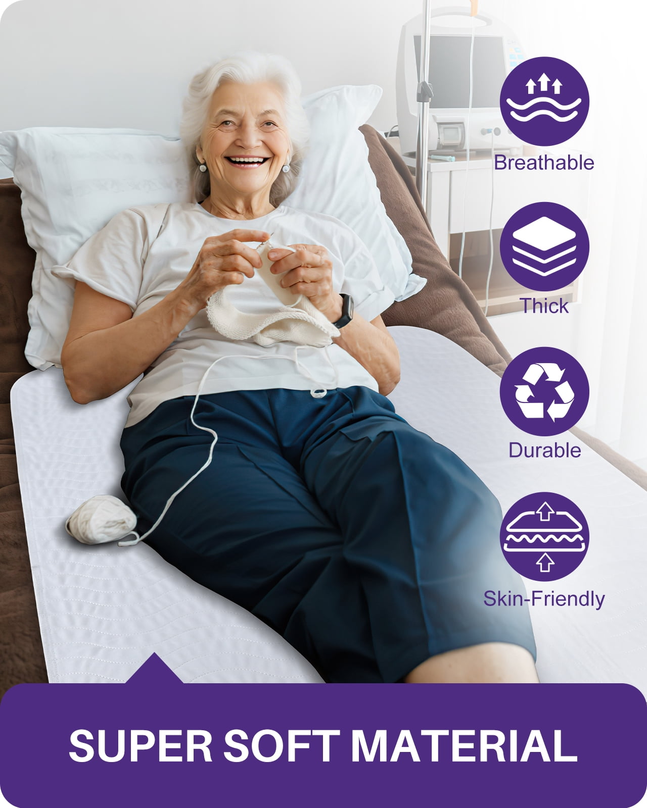 KEKOY Reusable & Washable 34x36 inch Bed Pads for Incontinence, 4 Pack Waterproof Pee Pads for Adults, Seniors