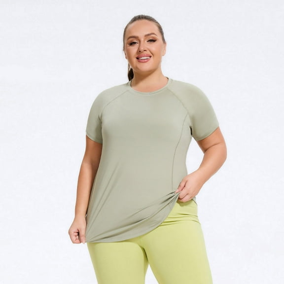 Plus Size Workout Tops for Women Crew Neck Short Sleeve Athletic T Shirts Breathable Running Yoga Gym Tee Shirt