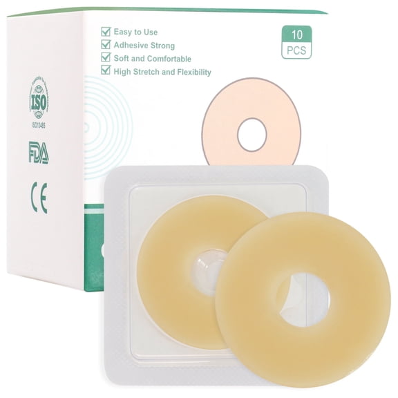 Ostomy Barrier Rings - Outer Diameter 2" (50mm) 2mm Thickness,Moldable Ostomy Rings,Hydrocolloid Skin Extender Rings for Colostomy Bags,10 Count