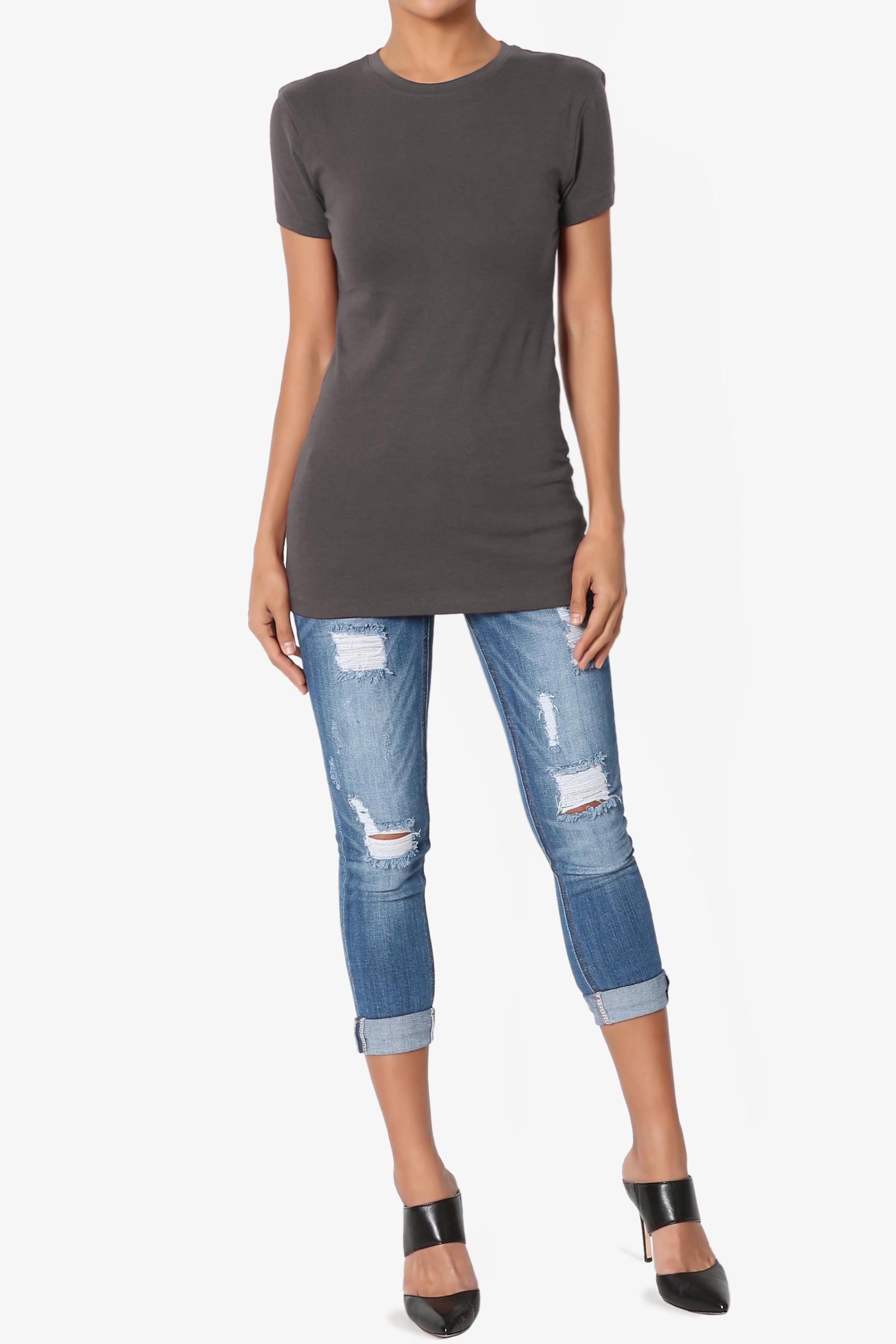 TheMogan Basic Round Crew Neck Short Sleeve T-Shirts Stretch Cotton Spandex Tee