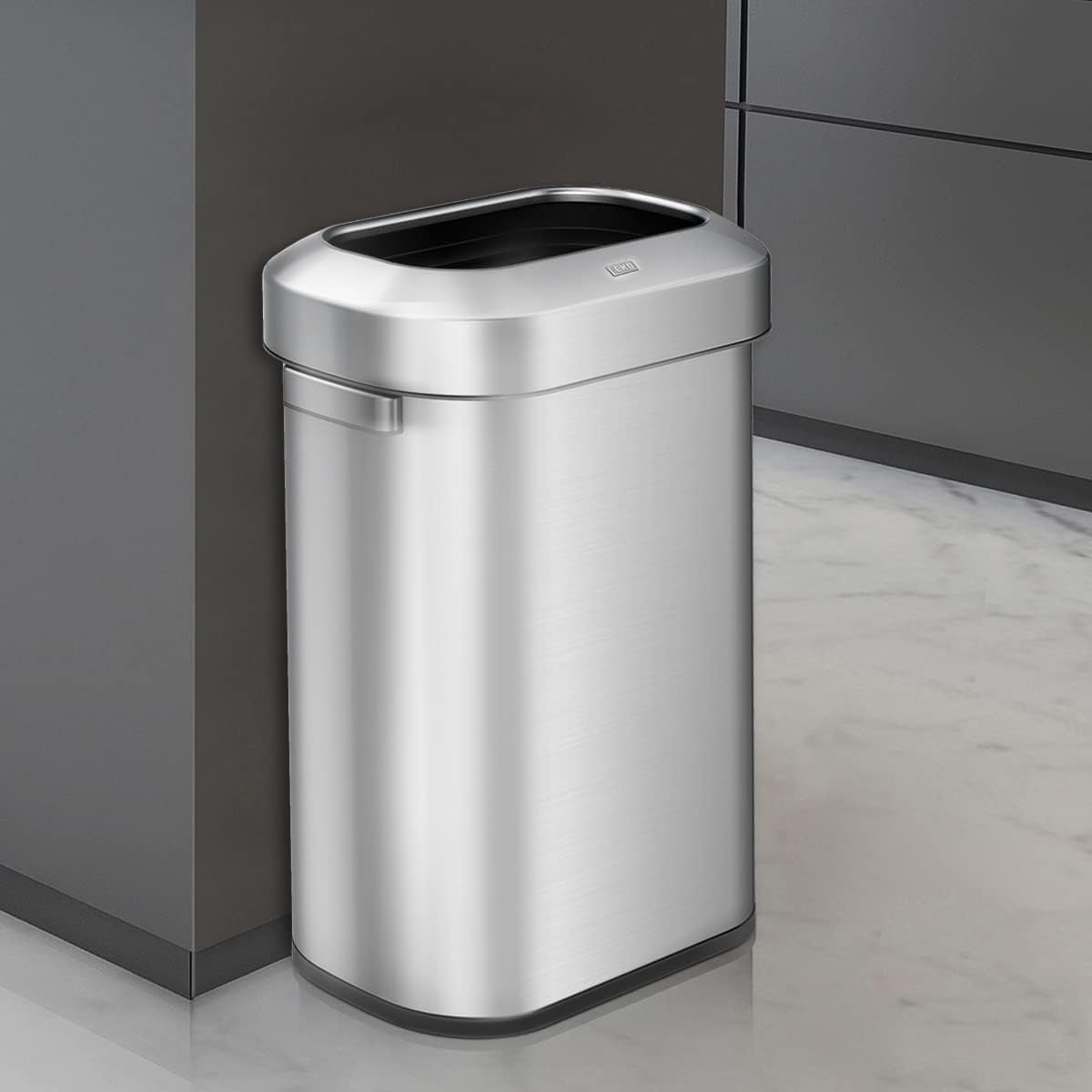 EKO Urban Slim 15.8 Gallon Commercial Trash Can, Brushed Stainless Steel Open Top Garbage Can