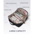thumbnail image 3 of Travel Makeup Bag Cosmetic Bag Toiletry Bag for Women, Wide Open Organizer Pouch with Divider and Handle Portable Quilted Open Flat, Black, 3 of 7