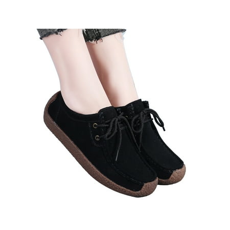 

Wazshop Women Flats Comfort Casual Shoes Lace Up Loafers Classic Non-slip Boat Shoe Ladies Moccasin Breathable Black 7