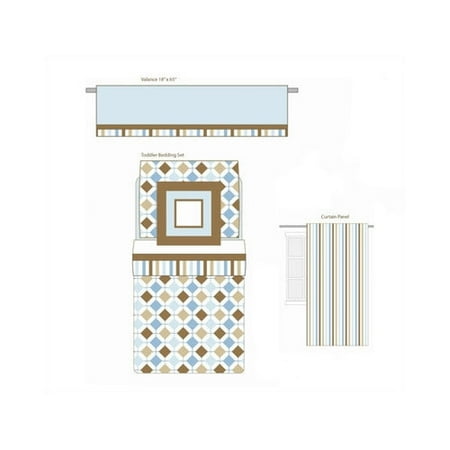Bundle-59 Bacati Mod Diamonds and Stripes Aqua and Chocolate Toddler Bedding Collection (2 Pieces)