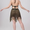 thumbnail image 7 of Womens Sheer Mesh Mini Skirts Bell Dance Handkerchief Hem Sequin See-Through Skirts Sparkly Gold Coins Black, Free Size, 7 of 7