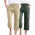 thumbnail image 6 of BRGZLK Capris Pants For 2PC Women's Solid Color Cotton Linen Casual Summer 2026 Straight Wide Leg Loose Drawstring Elastic Waist Cropped Trouser with Pockets, 6 of 7