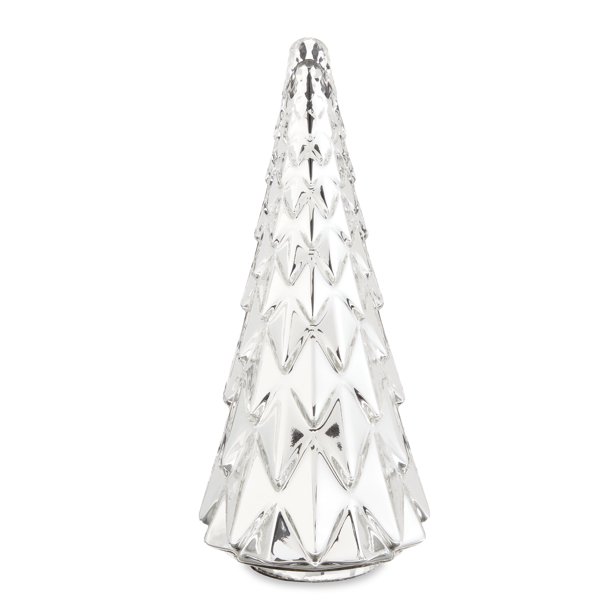 Holiday Time Christmas Shiny Silver Glass Tree Tabletop Decoration, 12