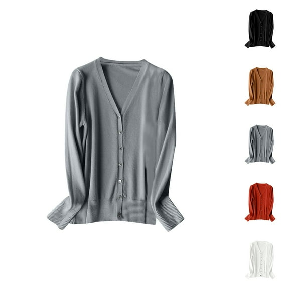 Women's V Neck Knitted Cardigan Sweater Long Sleeve Spring Autumn 2024 Fashion Lightweight Layering Top Cardigan Sweaters for Women