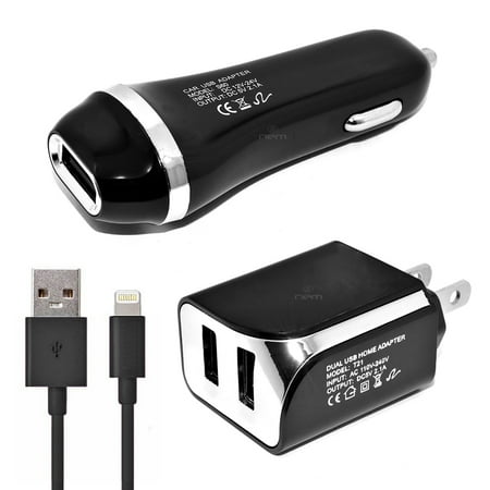 Us Car Connector - U.S. Cellular Apple iPad 4 Wi-Fi + Cellular Accessory Kit, 3 in 1 Black 2.1 Amp Car Adapter & Dual USB Wall Adapter + 5 Feet 8 Pin Data Sync Charging Cable