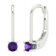 thumbnail image 2 of 0.5 Ct Round Cut Drop Dangle Purple Natural Amethyst 14K White Solid Solid Gold Everyday Dainty Earrings Lever Back, 2 of 7