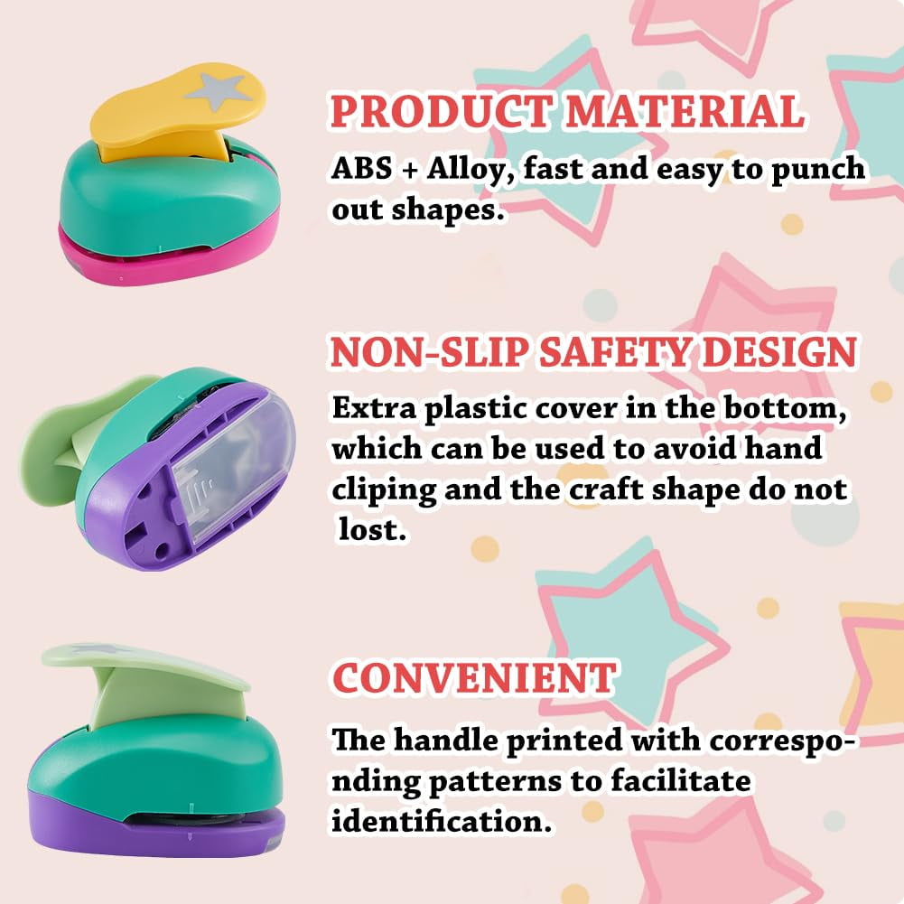 4Pcs 4 Styles Star Shape Craft Punch Single Crafting Scrapbook Punches Plastic Alloy Craft Punch Paper Shaper Scrapbooking Paper Crafts DIY Making Invitations Cards Decorations Mixed Color