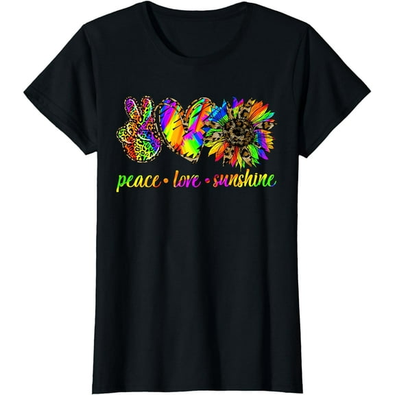 Leopard Peace Love Sunshine Tie Dye Sunflower Hippie Lover T-Shirt