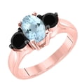 thumbnail image 3 of AoneJewelry 1.50 Carat Oval Shape Aquamarine and Black Diamond Ring in 10K Solid Rose Gold, 3 of 5