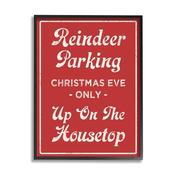 Reindeer Parking Sign Festive Christmas Vintage Text Holiday Graphic Art Framed Art Print Wall Art