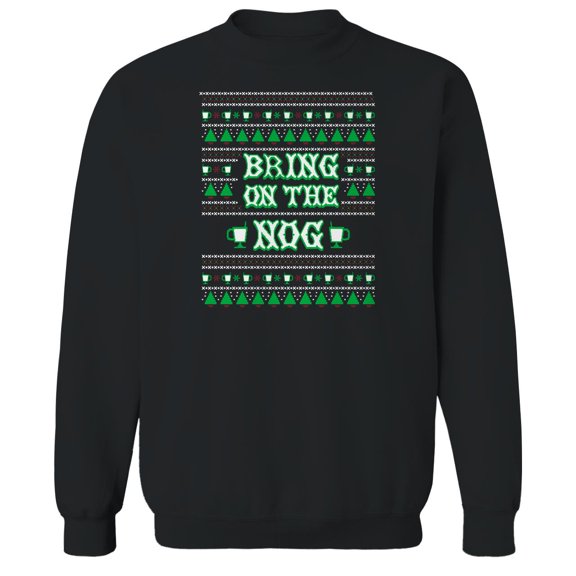 Christmas Holiday Bring On The Nog Graphic Black Men's Cotton Pullover Sweatshirt