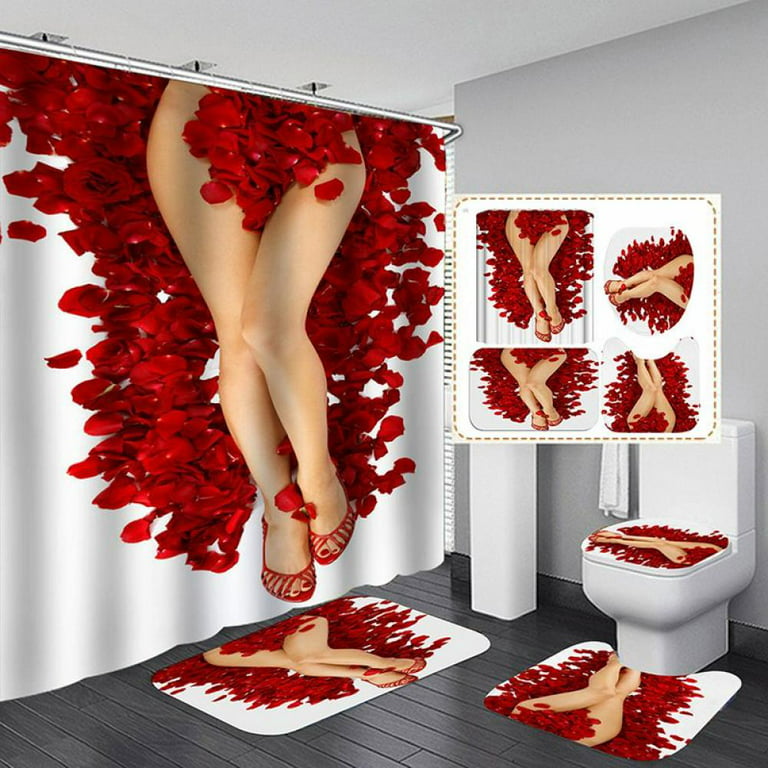 Bathroom set. Custom printed 3D Shower Curtains 4 Pieces Bath set