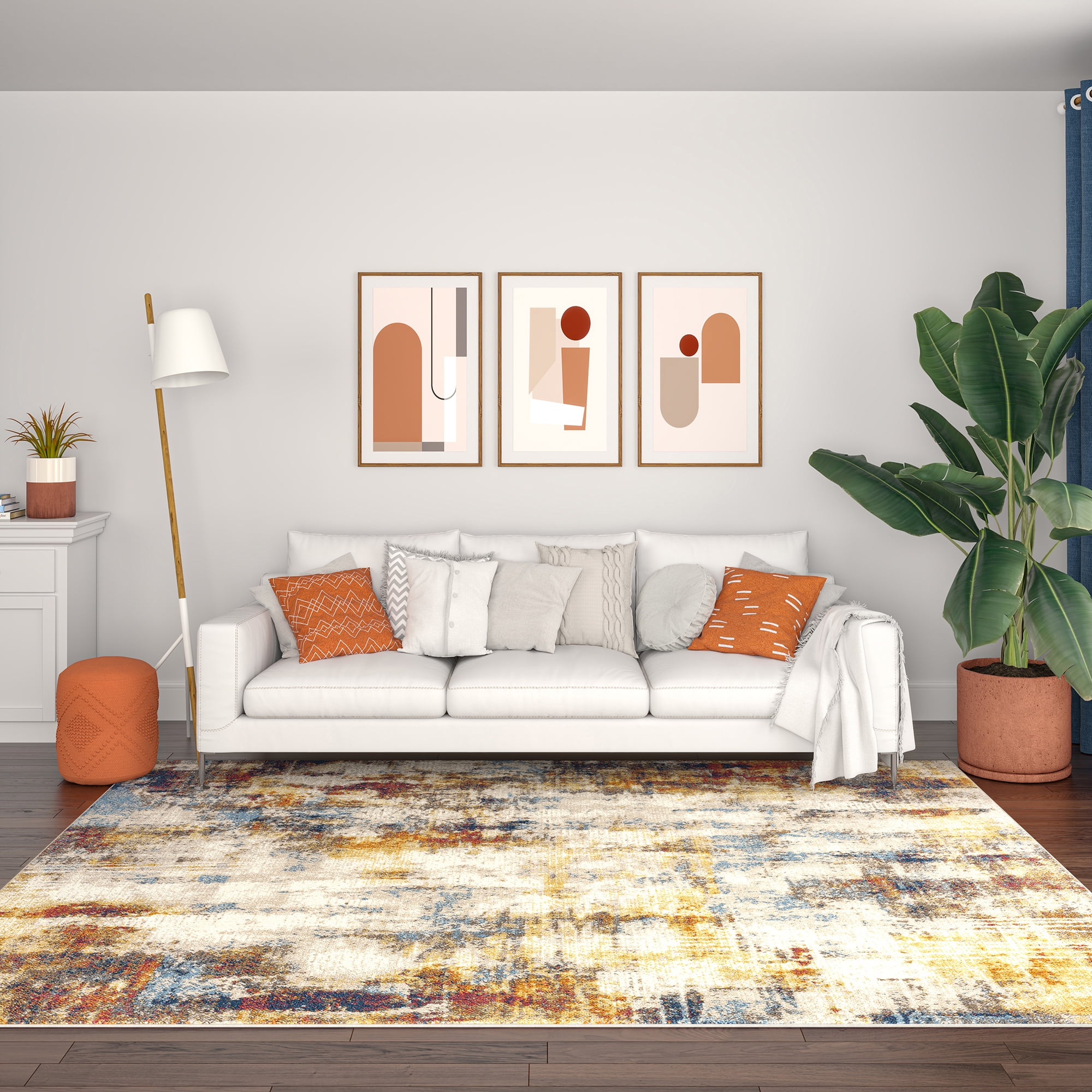 Chelsea Contemporary Abstract 6'7'' x 9'3'' Multi and Blue Polypropylene Indoor Area Rug, 6.7' x 9'