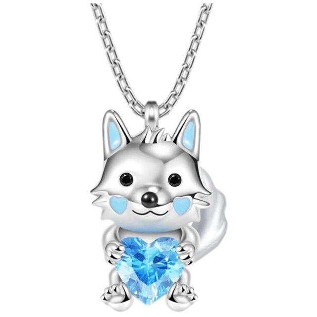 Cadenas con Dije WolfNeck01 1 Pza Collar Lobo/Corazón Plata/Azul Metal. High Monaco MXWOF-001