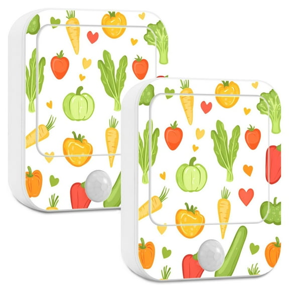 Yayeee LED Night Lights with Motion Detectors Auto Dusk to Dawn Light Sensors, 2 Pack, White Vegetables Pattern