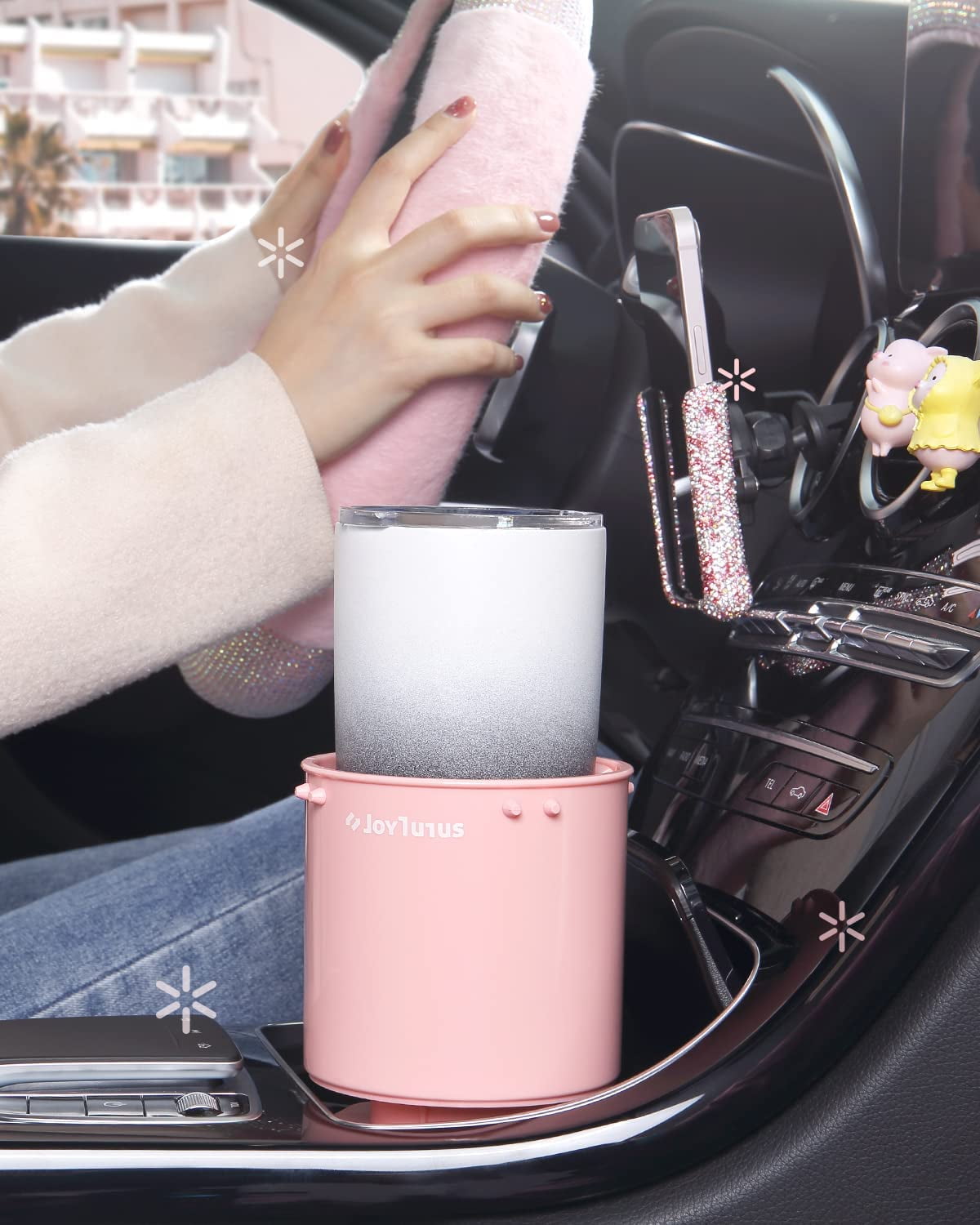 JOYTUTUS Car Cup Holder Expander with Offset Base, Compatible with YETI,  Nalgene,Cup Holder for Car Hold 18-40 oz Bottles and Mugs,,Other Bottles in  3.4 to 3.8 inch,2Pack