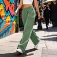 thumbnail image 6 of Women's Elastic Waist Pocket Sports Pants, 100% Polyester Soft Fabric, Multi-Pockets Casual Joggers, Workout Athletic Gym Running Hiking Travel, Womens Pants Straight | VerBelle,Green S, 6 of 9